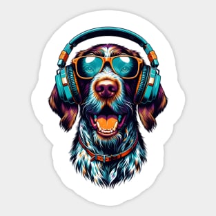 German Wirehaired Pointer Smiling DJ with Dynamic Vibes Sticker